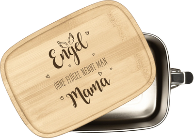 Brotdose - Engel ohne Flügel nennt man Mama - Edelstahl mit Bambusdeckel
