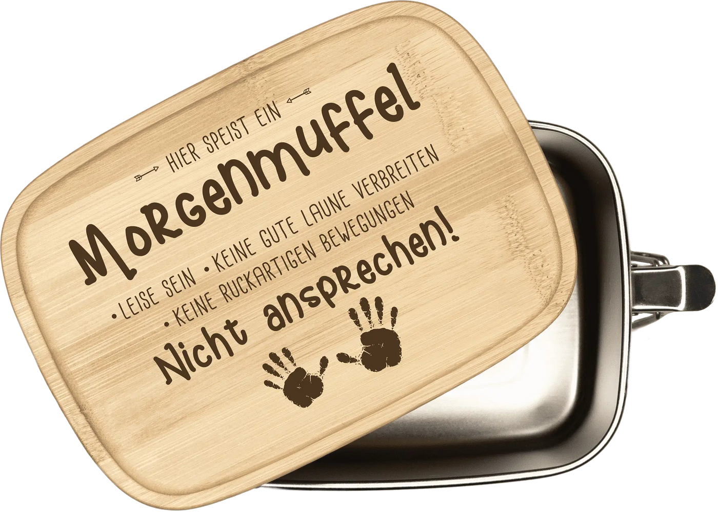 Brotdose - Hier speist ein Morgenmuffel - Edelstahl mit Bambusdeckel