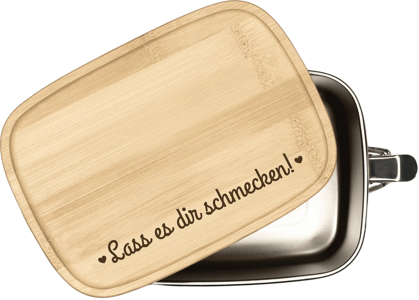 Brotdose - Lass es dir schmecken! - Edelstahl mit Bambusdeckel
