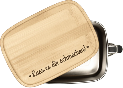 Brotdose - Lass es dir schmecken! - Edelstahl mit Bambusdeckel