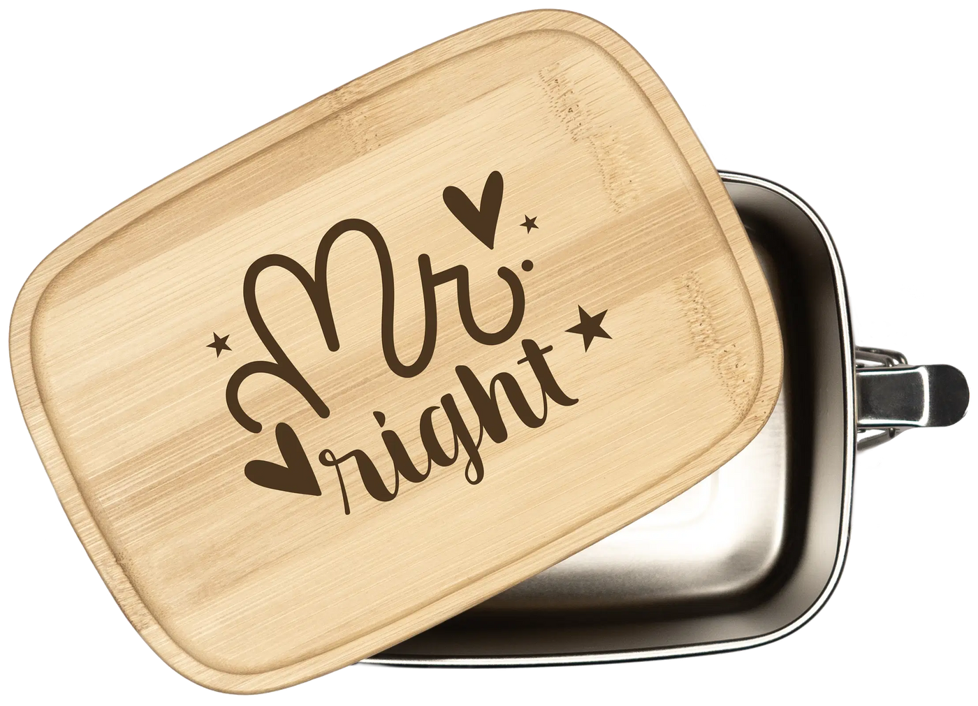 Brotdose - Mrs. Right und Mr. Right - Edelstahl mit Bambusdeckel