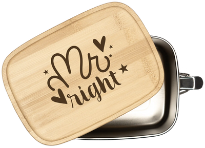 Brotdose - Mrs. Right und Mr. Right - Edelstahl mit Bambusdeckel