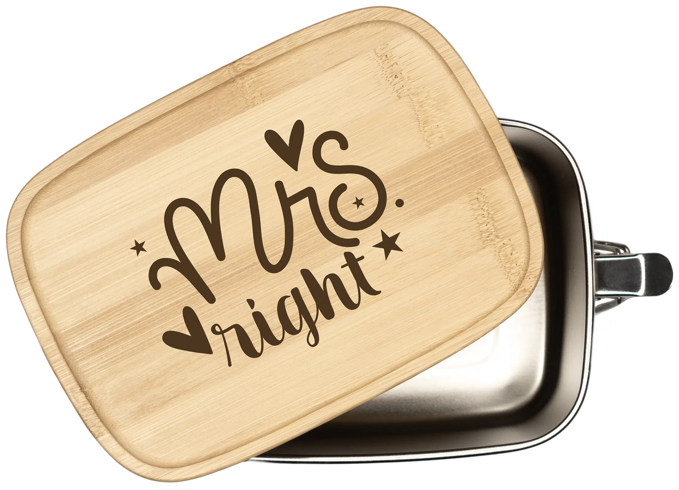 Brotdose - Mrs. Right und Mr. Right - Edelstahl mit Bambusdeckel