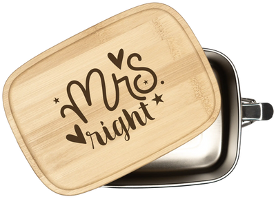 Brotdose - Mrs. Right und Mr. Right - Edelstahl mit Bambusdeckel
