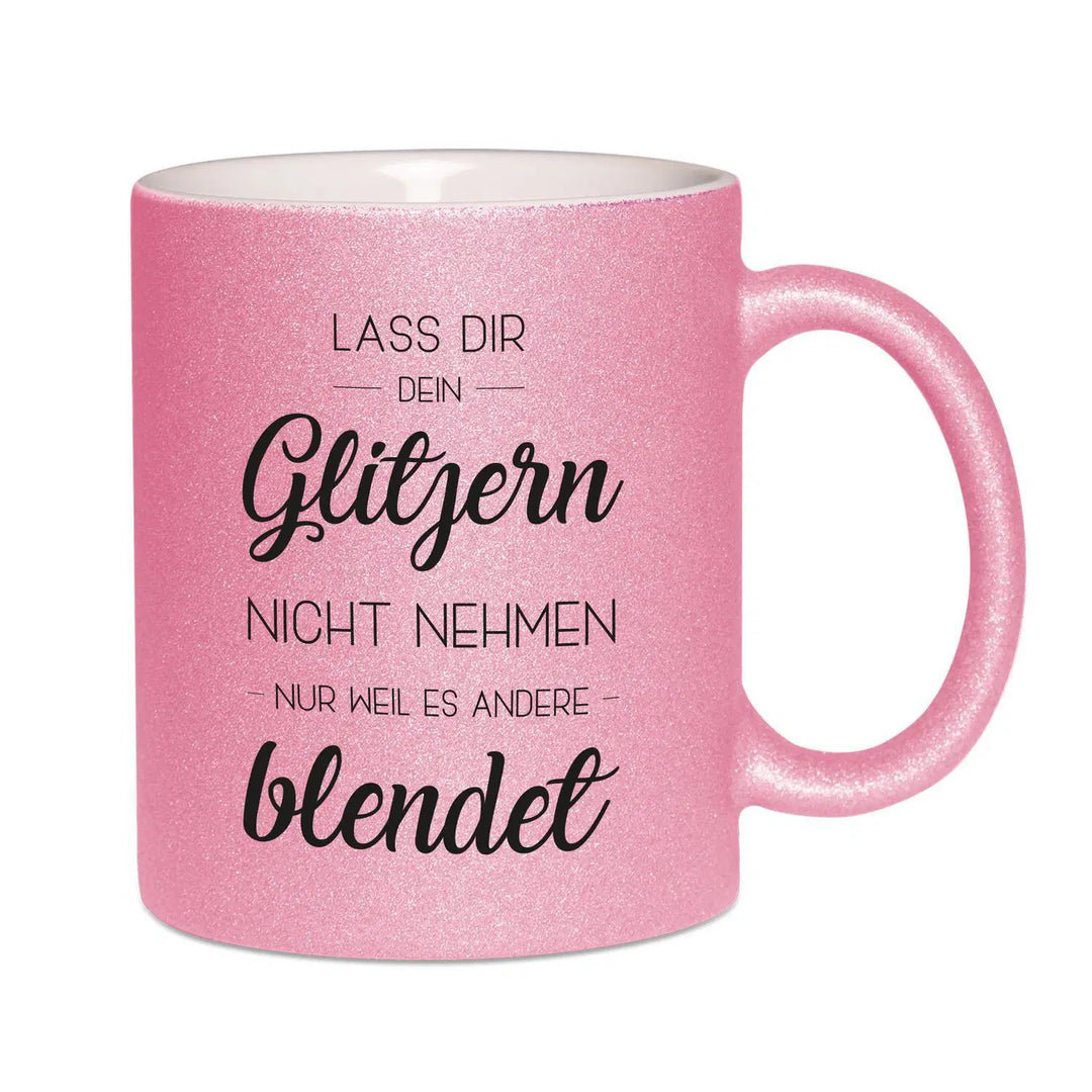 Glitzertasse 'Alles Trullas Außer Meine Glitzertante' - Lustiger Geschenkbecher 330ml (Pink Glitzer)