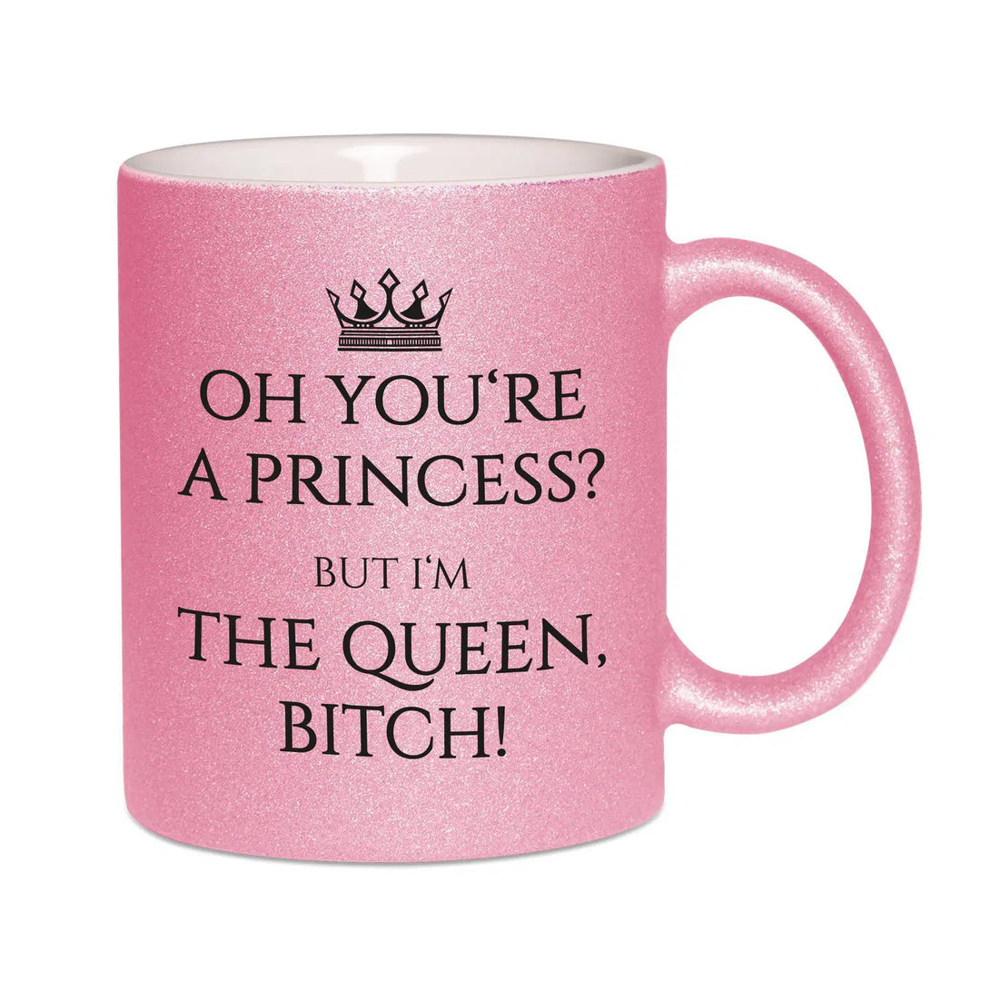 Glitzertasse 'Camping Queen' Pink – 330 Ml, Keramik, Mit Oder Ohne Personalisierung, Perfekt Für Kaffee & Tee