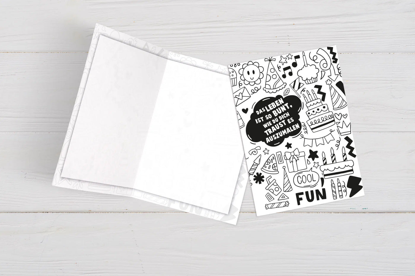Bild: Grusskarte - Ausmalkarte Das Leben ist so bunt wie Du dich traust es auszumalen Geschenkidee