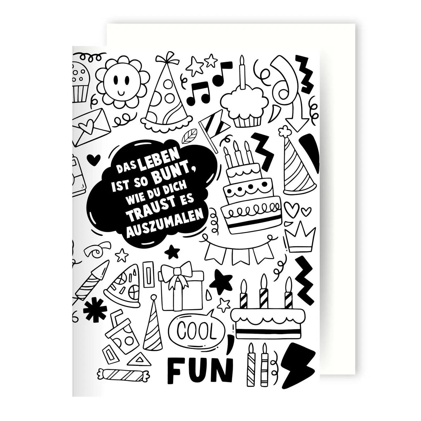 Bild: Grusskarte - Ausmalkarte Das Leben ist so bunt wie Du dich traust es auszumalen Geschenkidee