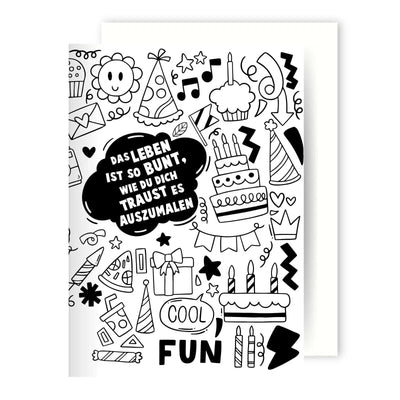 Bild: Grusskarte - Ausmalkarte Das Leben ist so bunt wie Du dich traust es auszumalen Geschenkidee