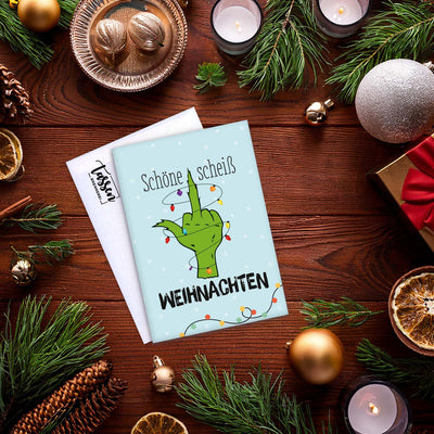 Weihnachtskarte - Grinch - Schöne scheiß Weihnachten (Mittelfinger)