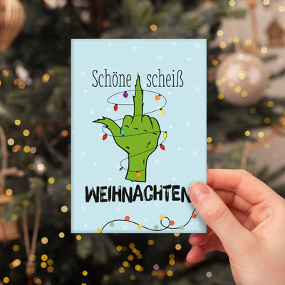 Weihnachtskarte - Grinch - Schöne scheiß Weihnachten (Mittelfinger)