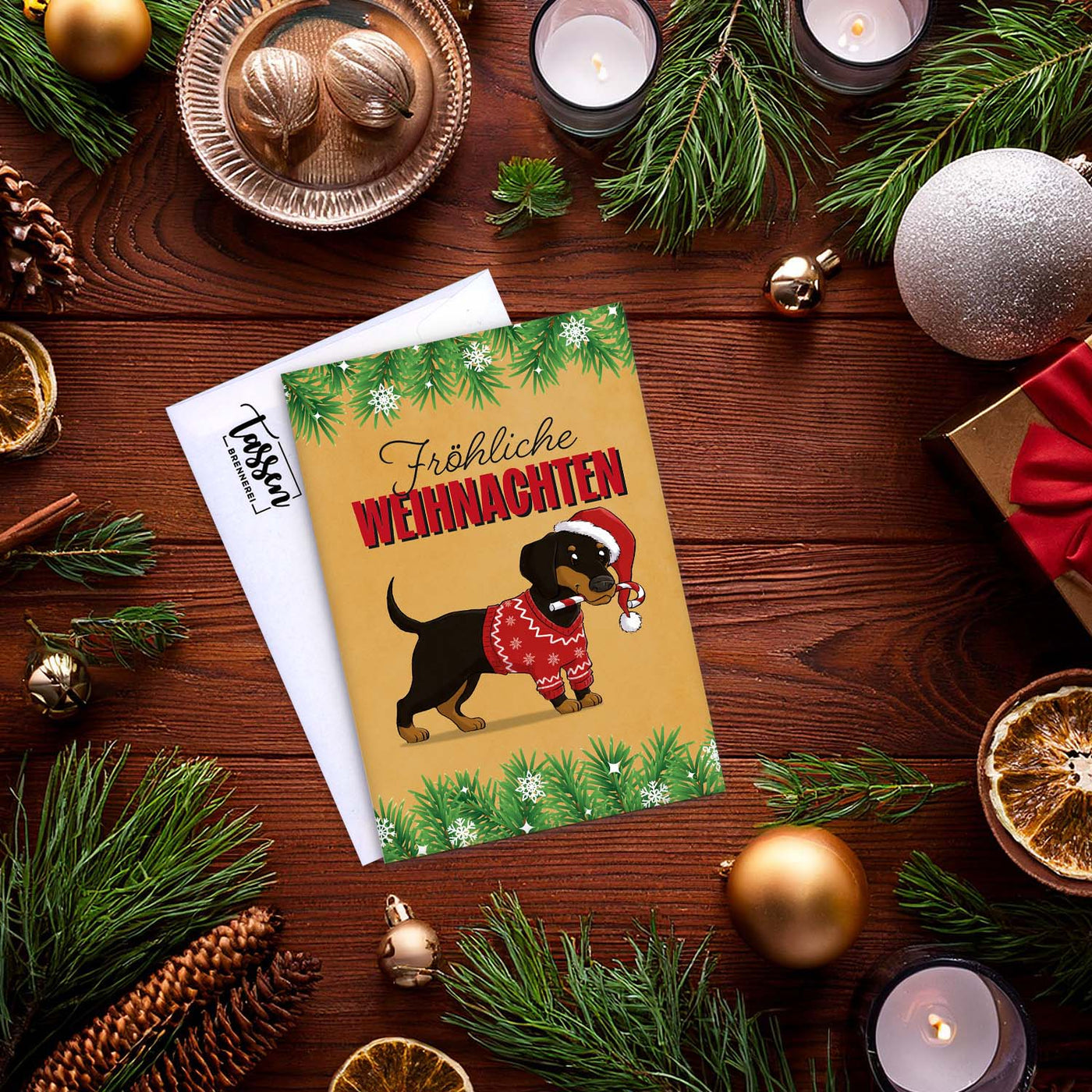 Weihnachtskarte - Fröhliche Weihnachten (Dackel)