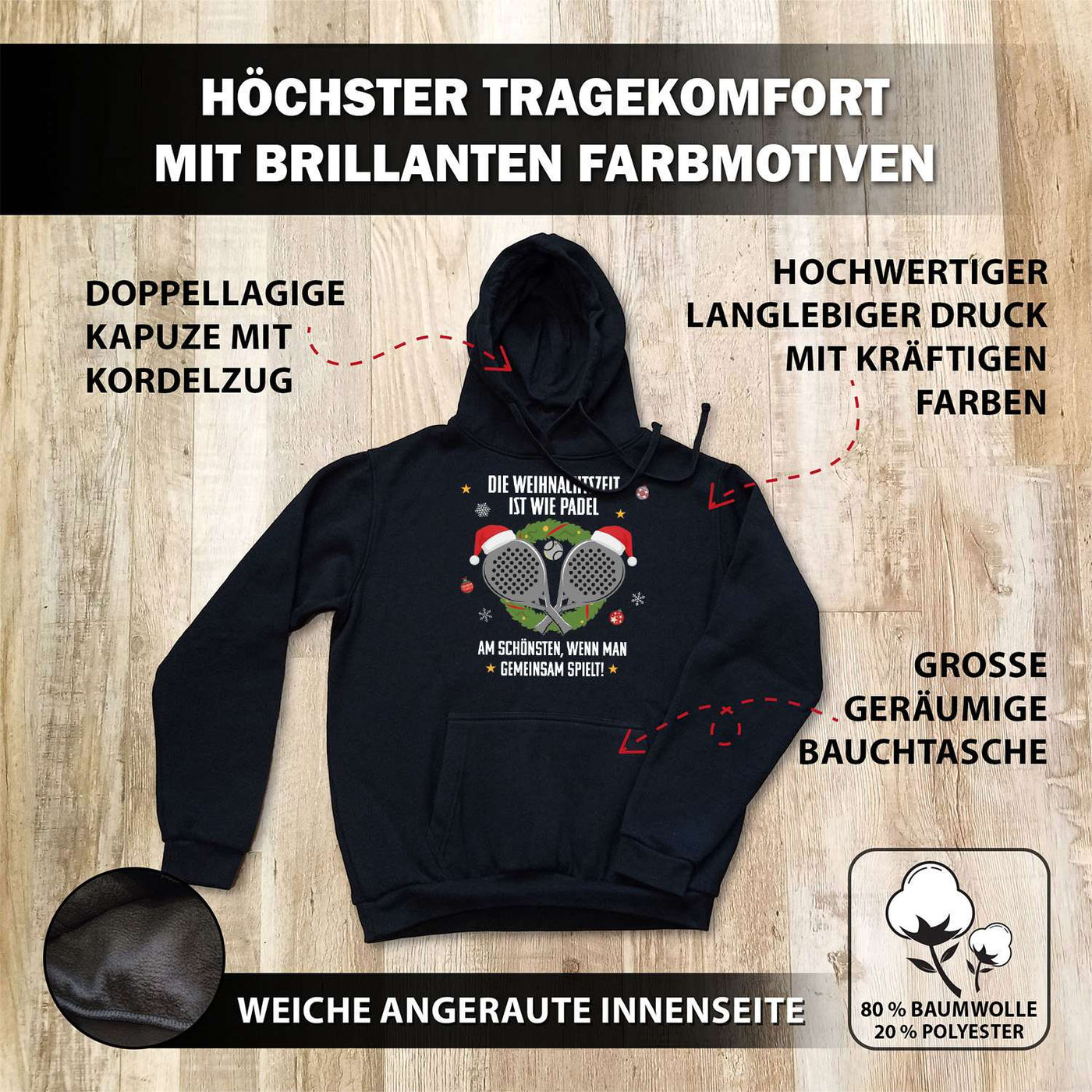 Hoodie - Die Weihnachtszeit ist wie Padel, am schönsten, wenn man gemeinsam spielt!