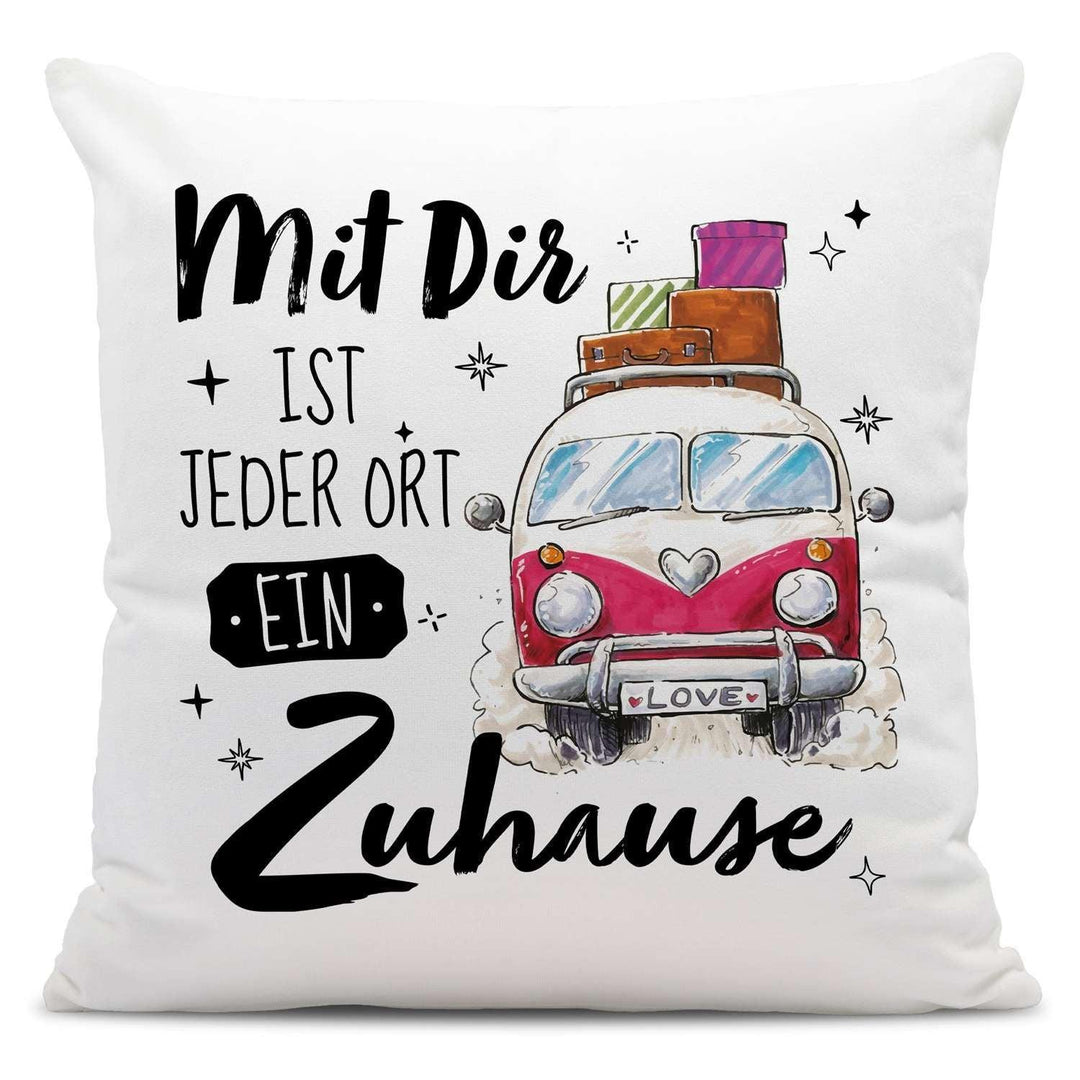 Camping Kissen mit Spruch Mit Dir ist jeder Ort ein Zuhause – Gemütliches  Wohnmobil Kissen für Camper – Tassenbrennerei