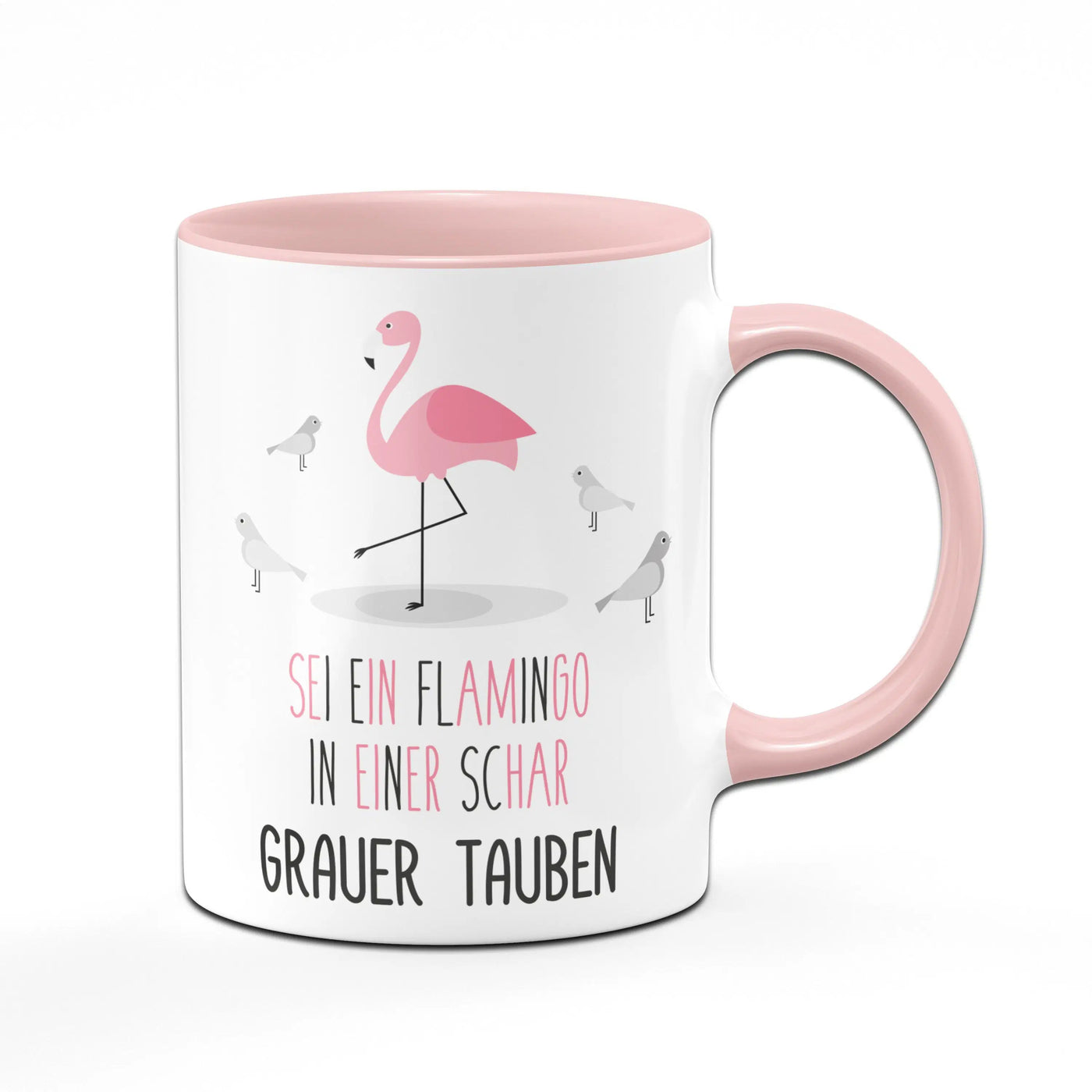 Bild: Tasse - Flamingo in einer Schar grauer Tauben Geschenkidee