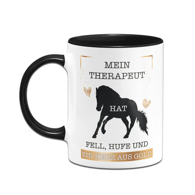 Bild: Tasse - Mein Therapeut hat Fell, Hufe und ein Herz aus Gold. (Pferd) Geschenkidee