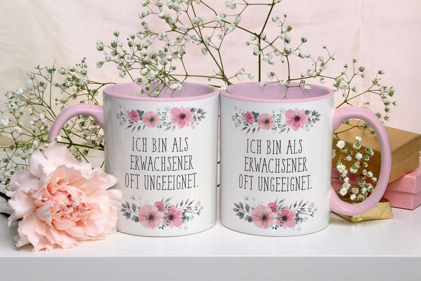 Bild: Tasse - Ich bin als Erwachsener oft ungeeignet. - blumig Geschenkidee