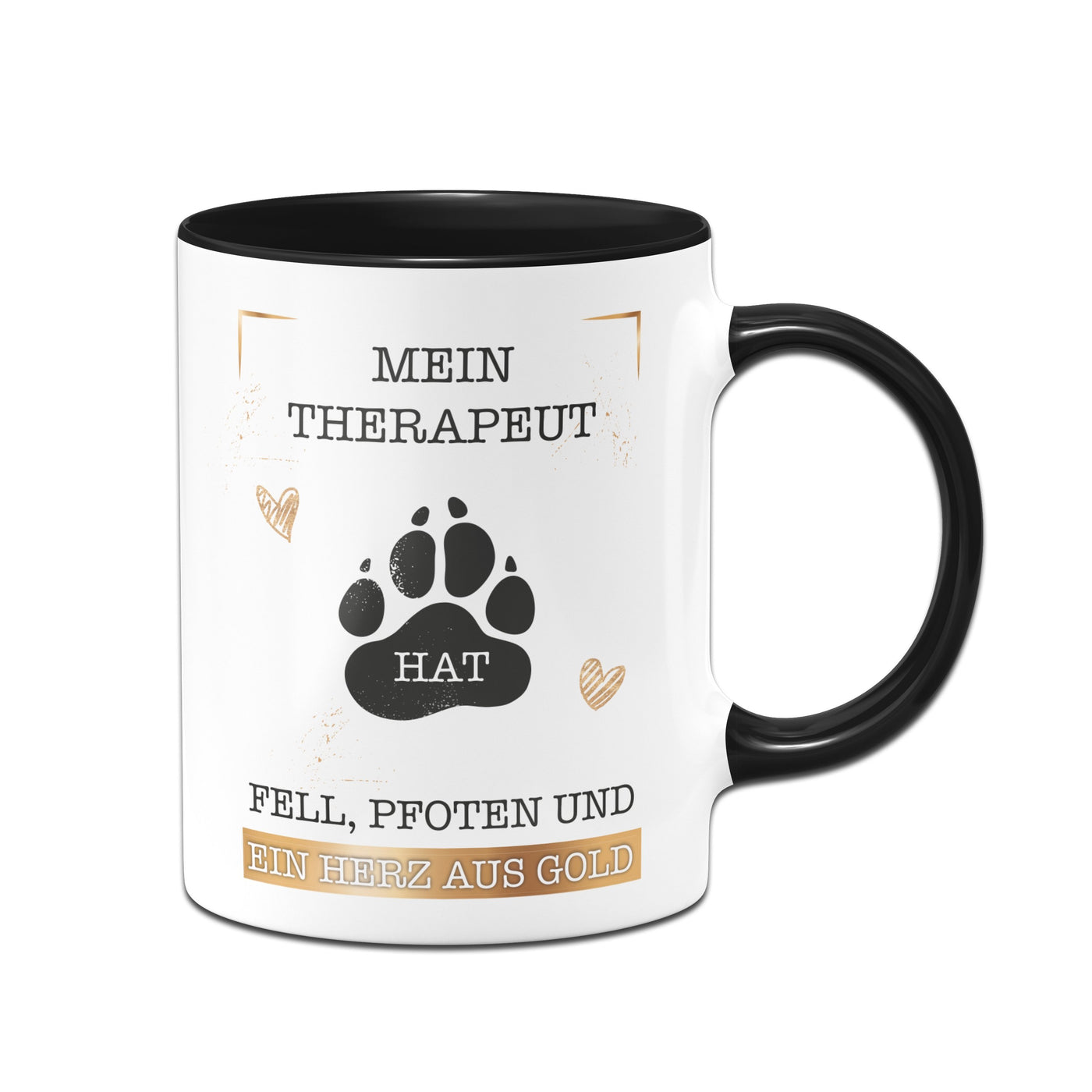 Bild: Hunde Tasse - Mein Therapeut hat Fell, Pfoten und ein Herz aus Gold. Geschenkidee