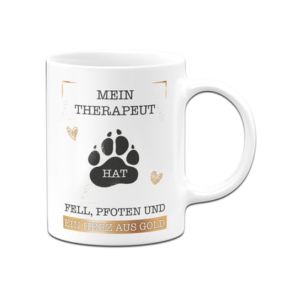 Bild: Hunde Tasse - Mein Therapeut hat Fell, Pfoten und ein Herz aus Gold. Geschenkidee