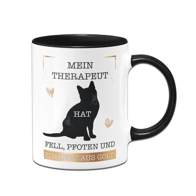 Bild: Tasse - Mein Therapeut hat Fell, Pfoten und ein Herz aus Gold. (Katze) Geschenkidee