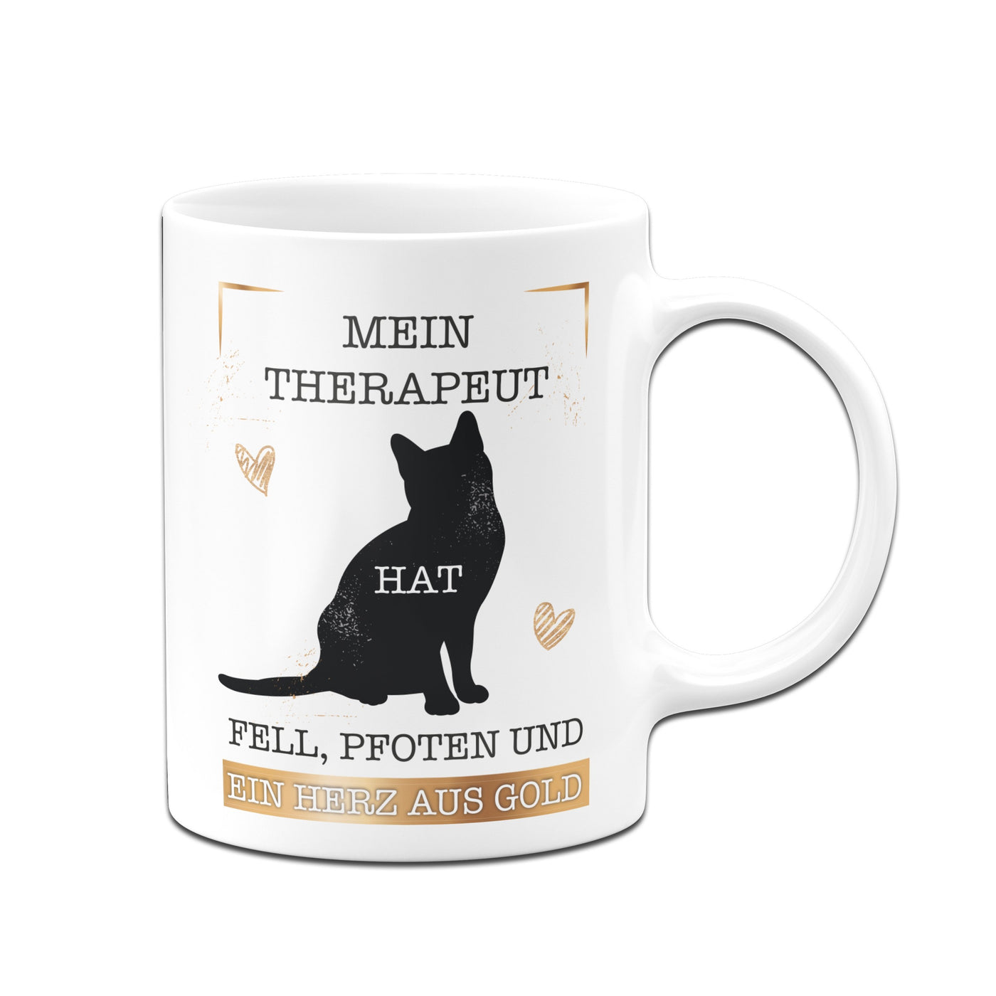 Bild: Tasse - Mein Therapeut hat Fell, Pfoten und ein Herz aus Gold. (Katze) Geschenkidee