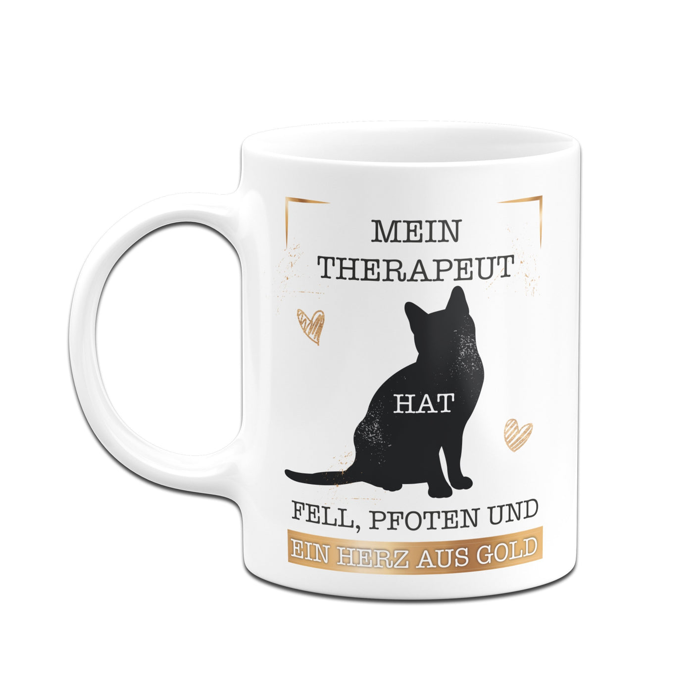 Bild: Tasse - Mein Therapeut hat Fell, Pfoten und ein Herz aus Gold. (Katze) Geschenkidee