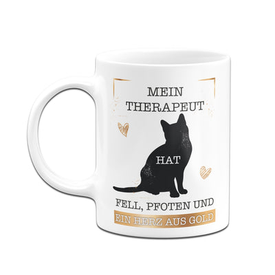 Bild: Tasse - Mein Therapeut hat Fell, Pfoten und ein Herz aus Gold. (Katze) Geschenkidee