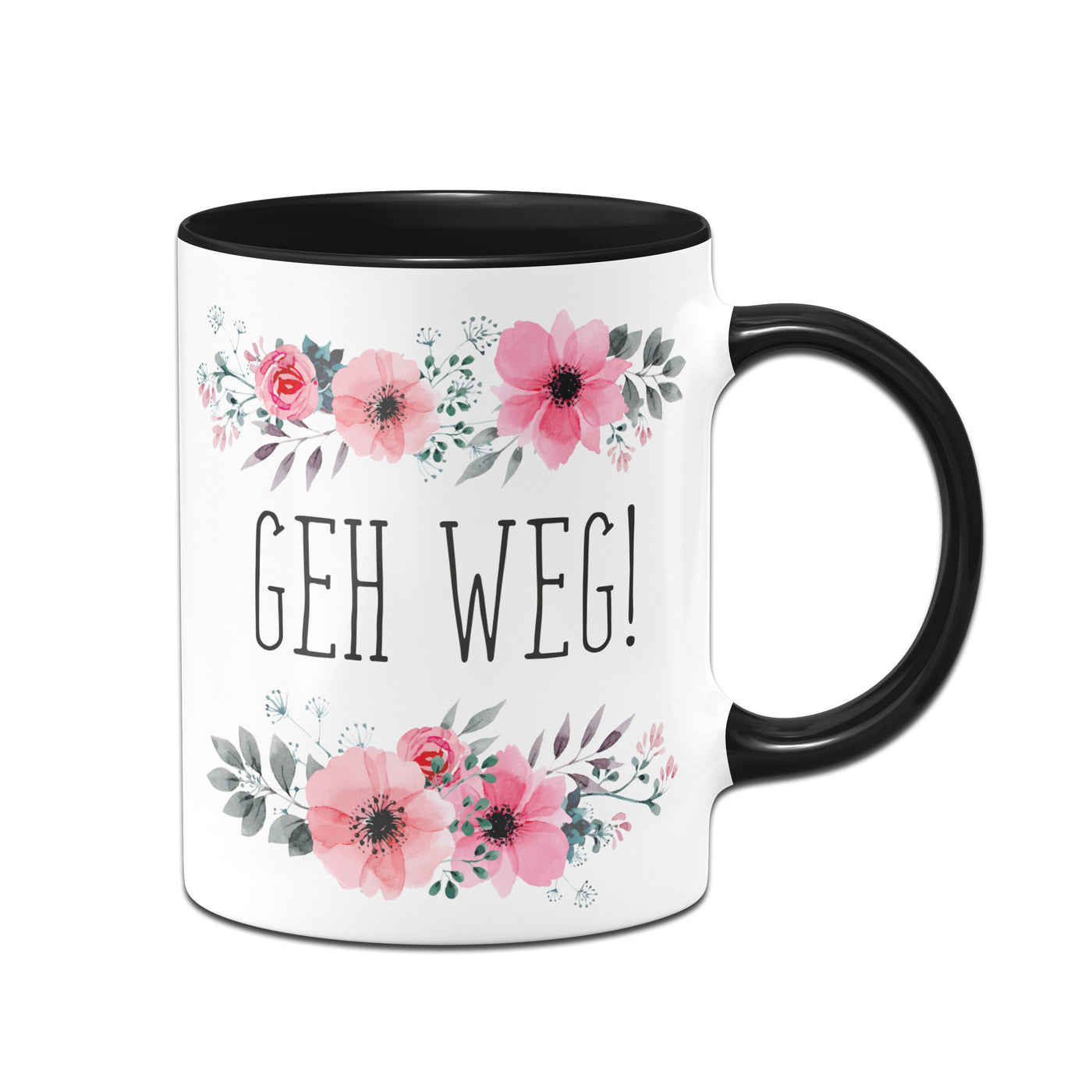 Bild: Tasse - Geh weg! - blumig Geschenkidee