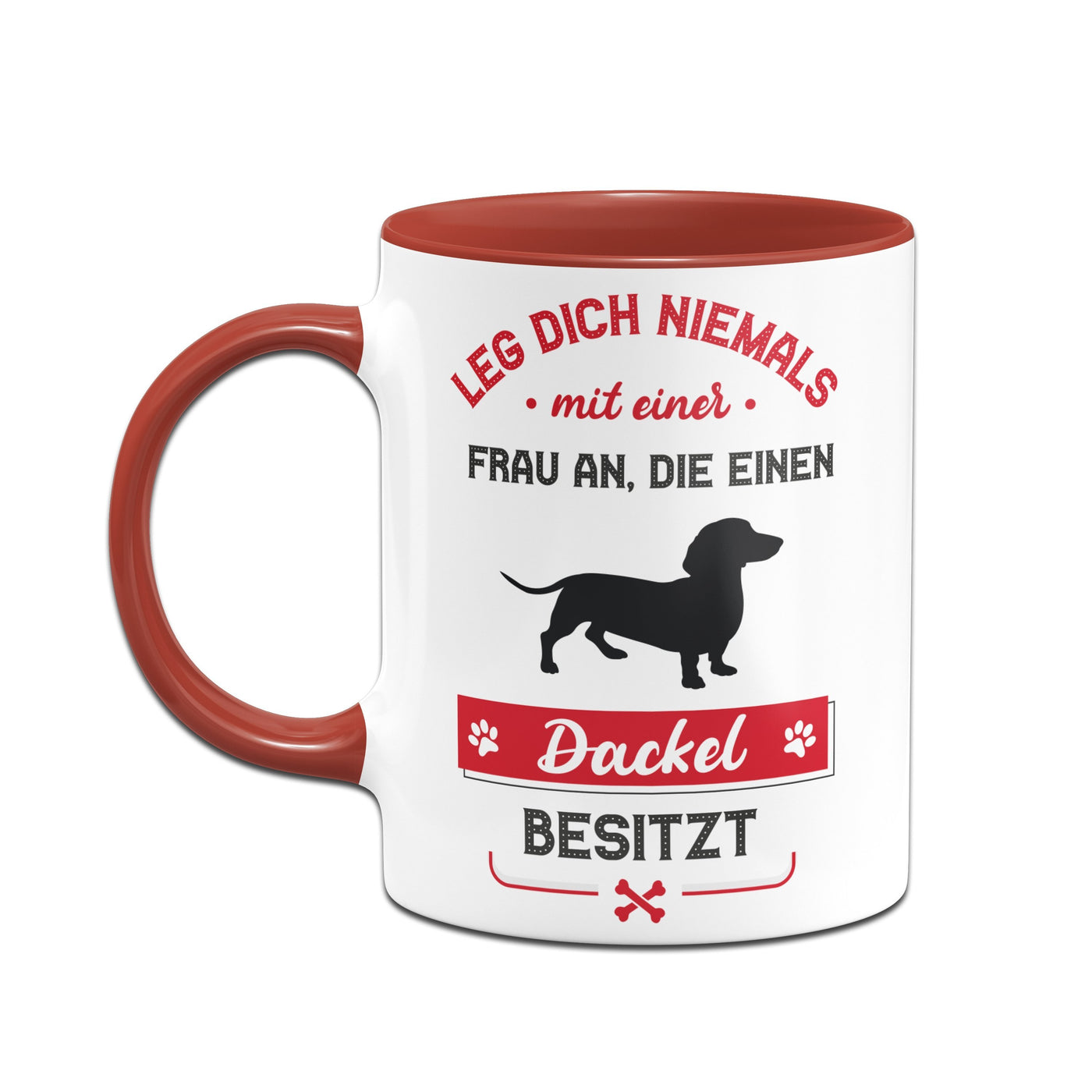 Bild: Tasse - Leg dich niemals mit einer Frau an, die einen Dackel besitzt Geschenkidee