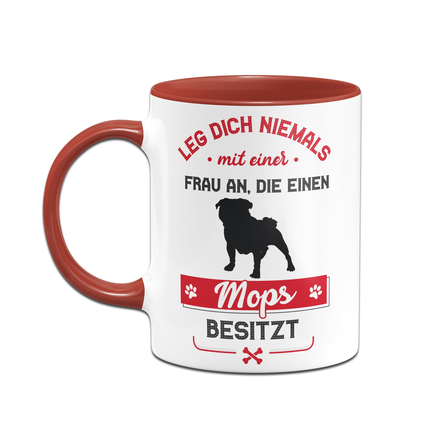 Bild: Tasse - Leg dich niemals mit einer Frau an, die einen Mops besitzt Geschenkidee