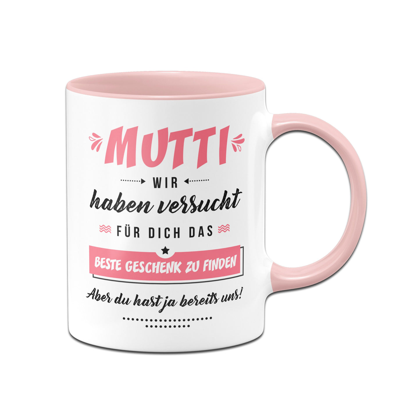 Bild: Tasse - Mutti wir haben versucht für Dich das beste Geschenk zu finden. Aber Du hast ja bereits uns! Geschenkidee