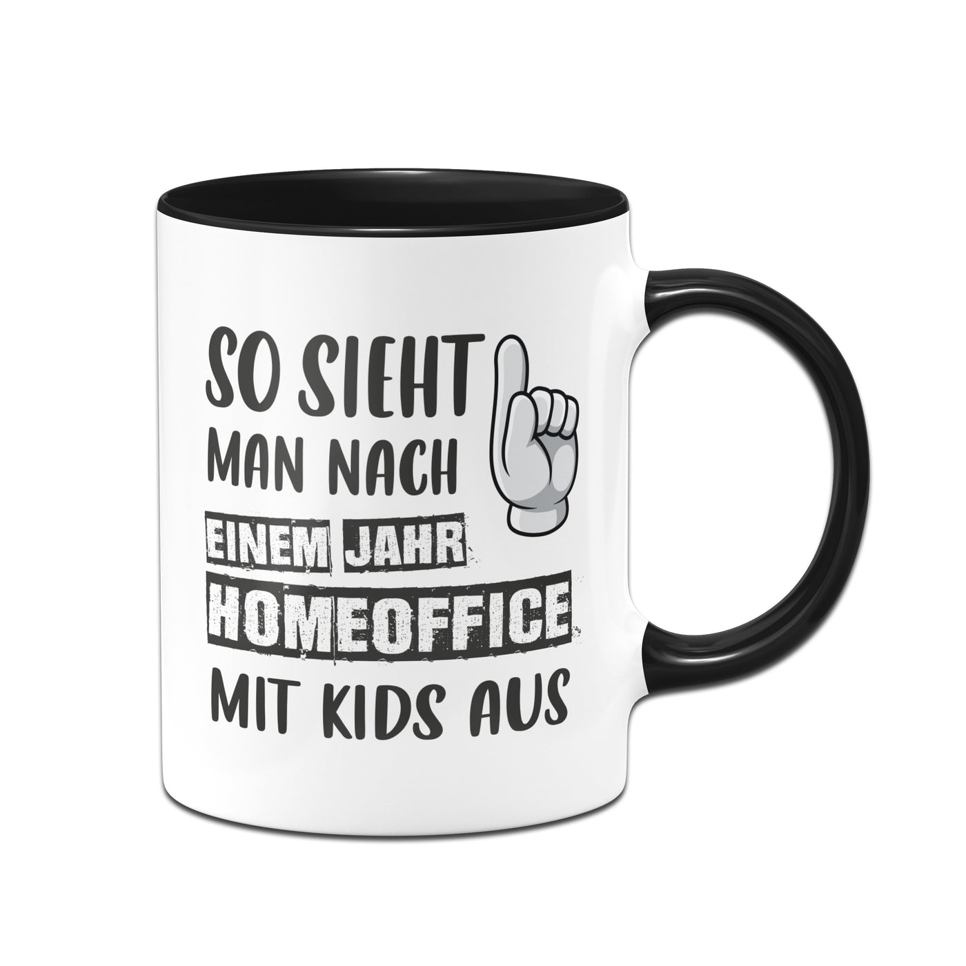 Bild: Tasse - So sieht man nach einem Jahr Homeoffice mit Kids aus. Geschenkidee