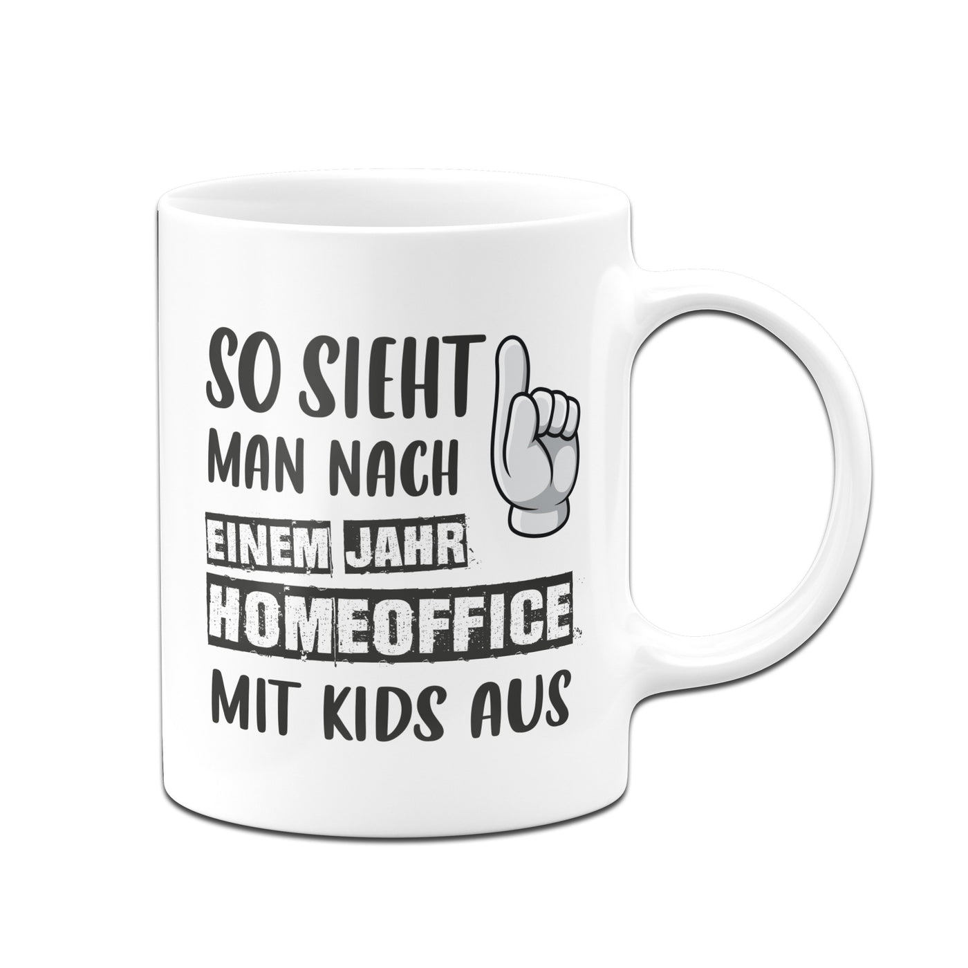 Bild: Tasse - So sieht man nach einem Jahr Homeoffice mit Kids aus. Geschenkidee