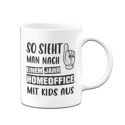 Bild: Tasse - So sieht man nach einem Jahr Homeoffice mit Kids aus. Geschenkidee