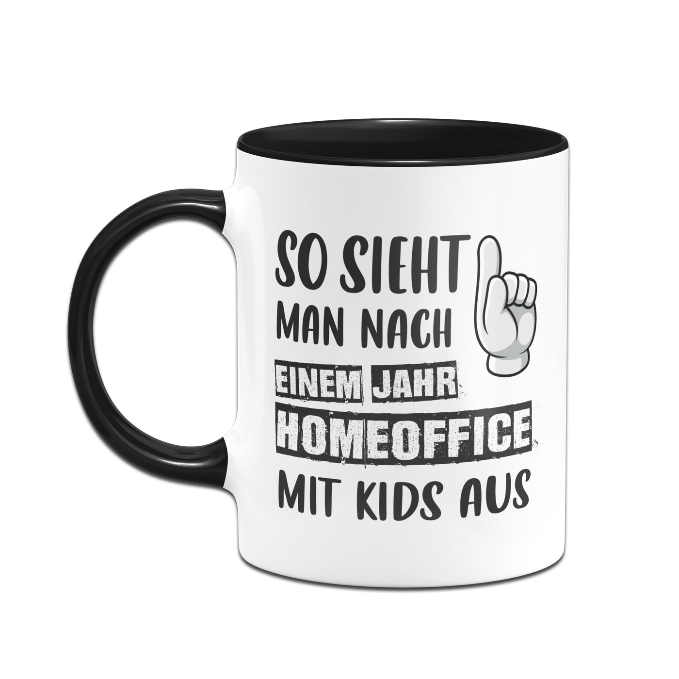 Bild: Tasse - So sieht man nach einem Jahr Homeoffice mit Kids aus. Geschenkidee