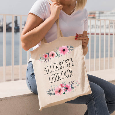 Bild: Baumwolltasche - Allerbeste Lehrerin - blumig Geschenkidee