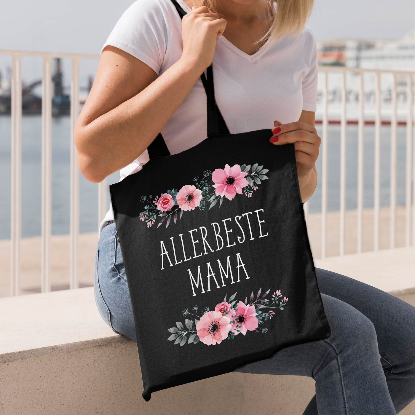 Bild: Baumwolltasche - Allerbeste Mama blumig Geschenkidee