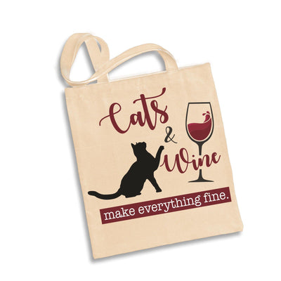 Bild: Baumwolltasche - Cats and wine make everything fine. Geschenkidee