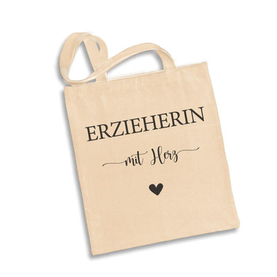 Bild: Baumwolltasche - Erzieherin mit Herz Geschenkidee