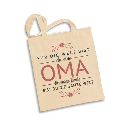 Bild: Baumwolltasche - Für die Welt bist du eine Oma für unsere Familie bist du die ganze Welt. Geschenkidee