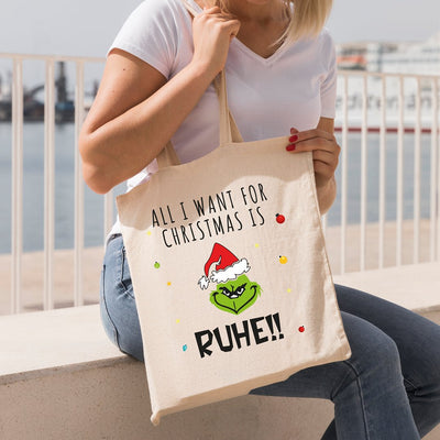 Bild: Baumwolltasche - Grinch - All I want for Christmas is Ruhe! (Gesicht) Geschenkidee