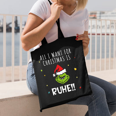 Bild: Baumwolltasche - Grinch - All I want for Christmas is Ruhe! (Gesicht) Geschenkidee