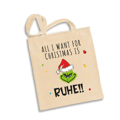 Bild: Baumwolltasche - Grinch - All I want for Christmas is Ruhe! (Gesicht) Geschenkidee