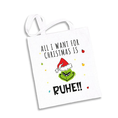 Bild: Baumwolltasche - Grinch - All I want for Christmas is Ruhe! (Gesicht) Geschenkidee