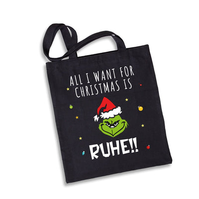 Bild: Baumwolltasche - Grinch - All I want for Christmas is Ruhe! (Gesicht) Geschenkidee
