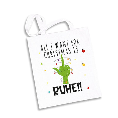 Bild: Baumwolltasche - Grinch - All I want for Christmas is Ruhe! (Mittelfinger) Geschenkidee