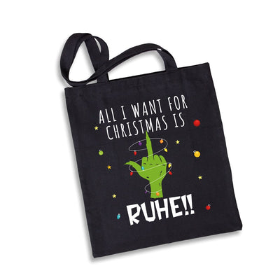 Bild: Baumwolltasche - Grinch - All I want for Christmas is Ruhe! (Mittelfinger) Geschenkidee