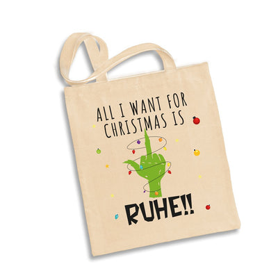 Bild: Baumwolltasche - Grinch - All I want for Christmas is Ruhe! (Mittelfinger) Geschenkidee