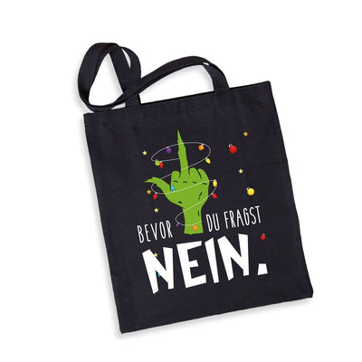 Bild: Baumwolltasche - Grinch - Bevor du fragst NEIN. (Mittelfinger) Geschenkidee