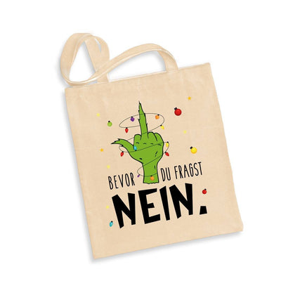 Bild: Baumwolltasche - Grinch - Bevor du fragst NEIN. (Mittelfinger) Geschenkidee